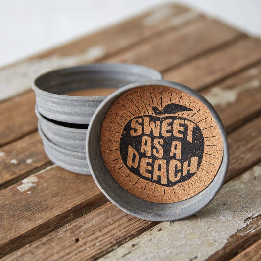 Set of Four Mason Jar Lid Coasters - Sweet As A Peach